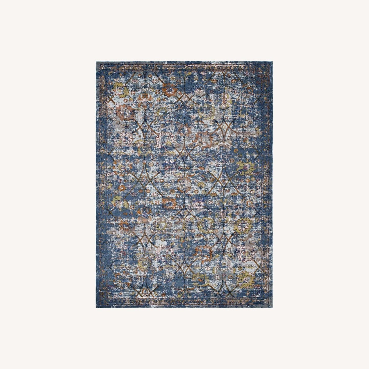 Other 5x8 Area Rug In Blue Gray Floral Lattice Pattern