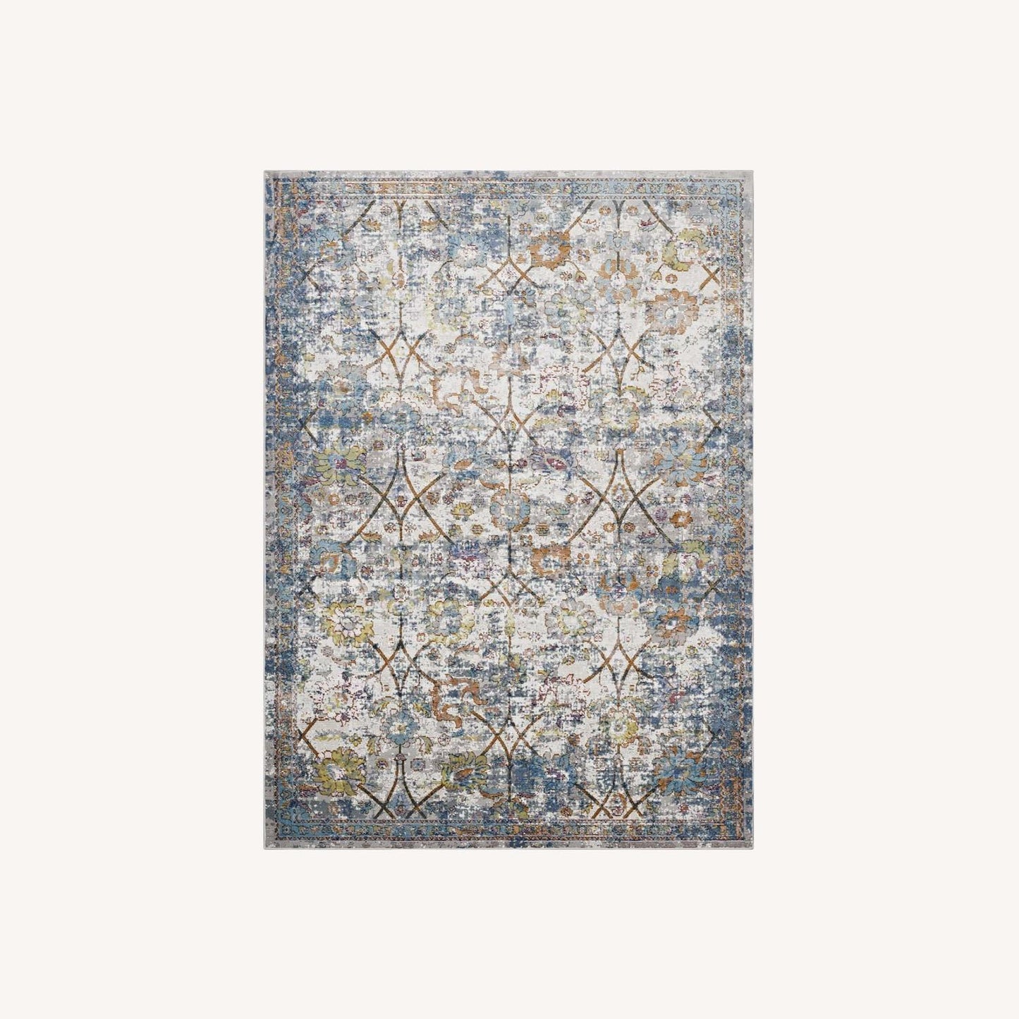 Other 8x10 Area Rug In Light Blue Floral Lattice Design