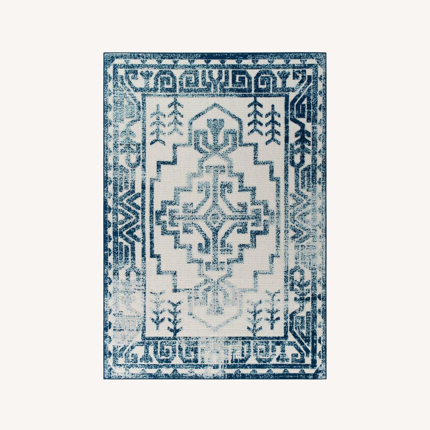 Other 5x8 Area Rug In Ivory&Blue Geometric Aztec Design