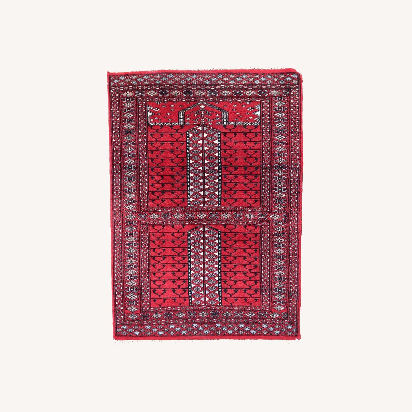 Handmade Vintage Pakistani Lahore Prayer Rug