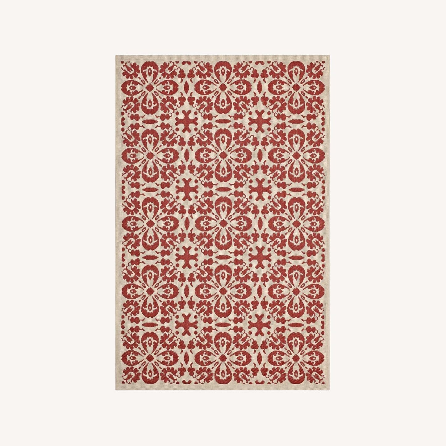 Other 5x8 Area Rug In Red & Beige Floral Trellis