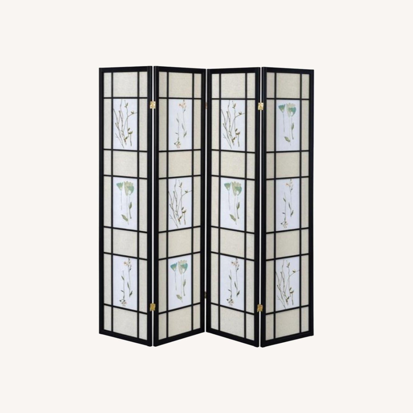 Other 4-Panel Screen In Floral Fabric & Black Wood Frame