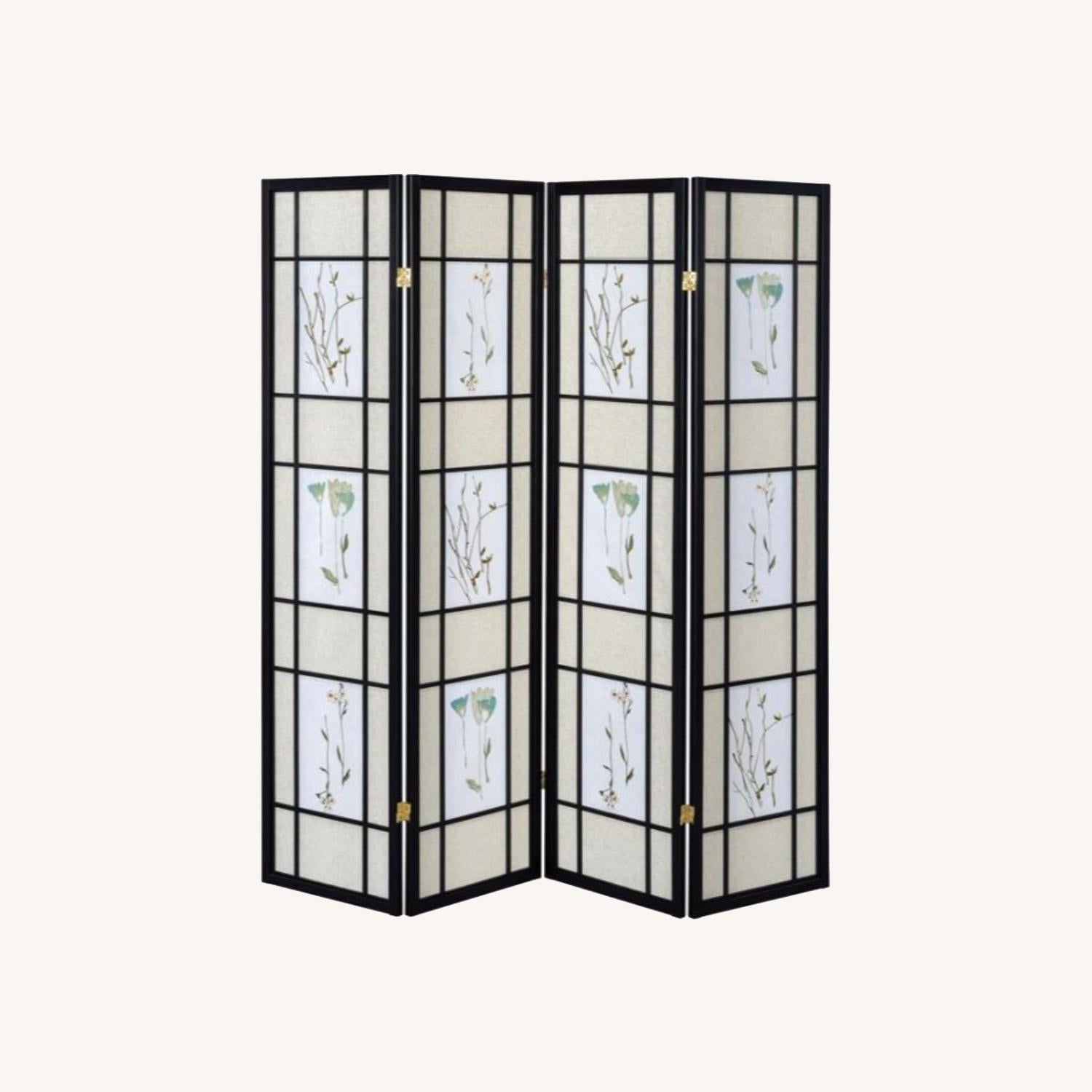 Other 4-Panel Screen In Floral Fabric & Black Wood Frame