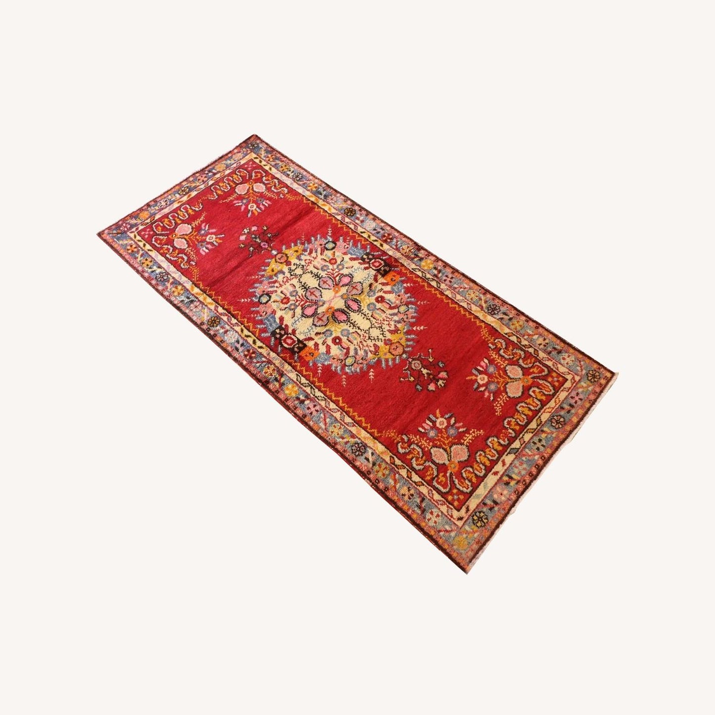  Vintage Turkish Hand-Knotted Rug 1960s Runner