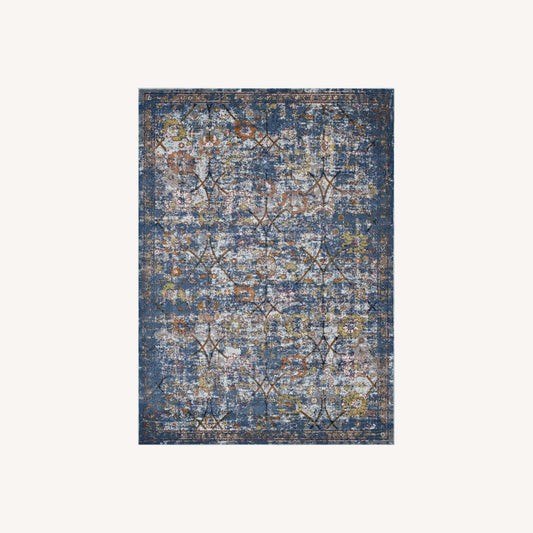Other 5x8 Area Rug In Blue Gray Floral Lattice Pattern