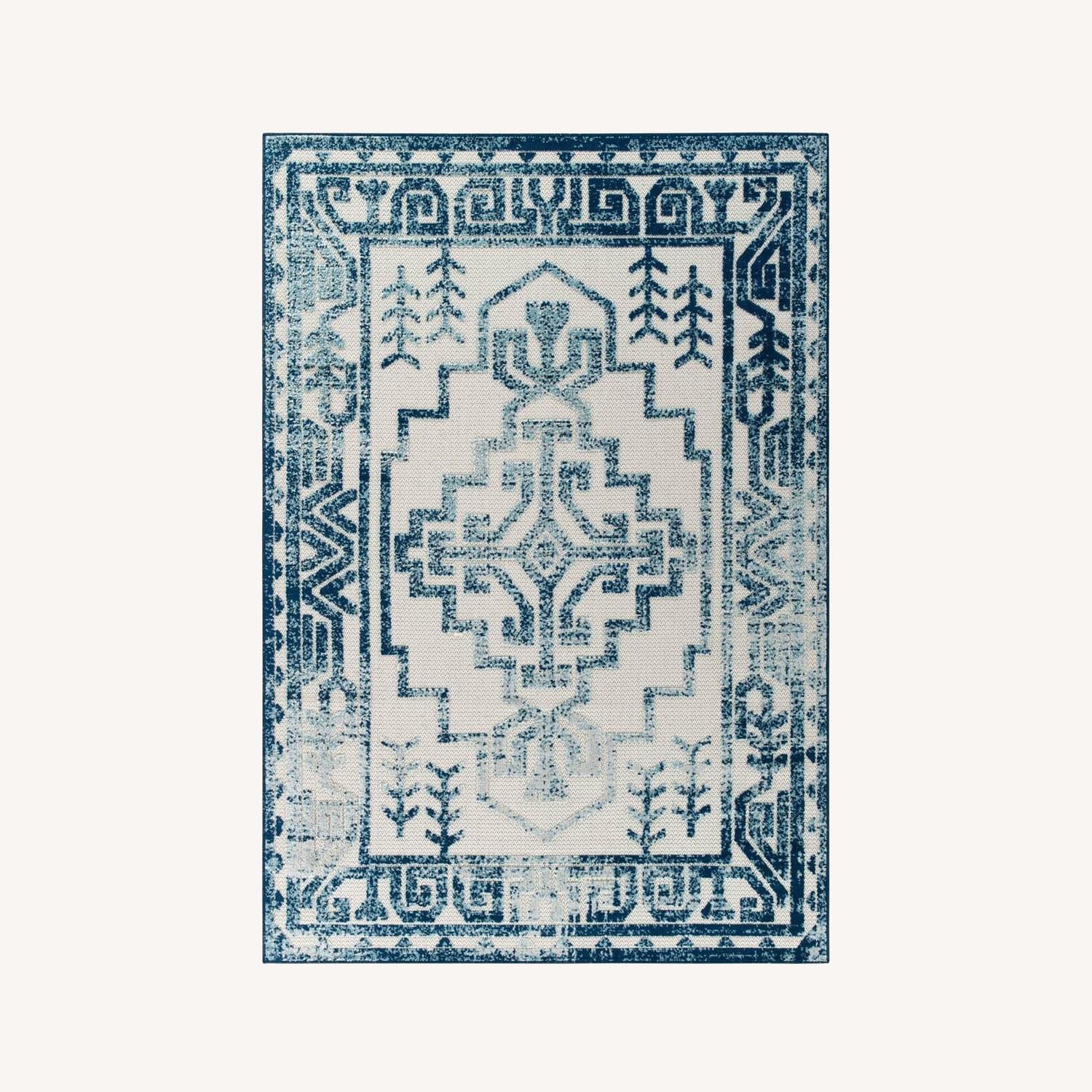 Other 5x8 Area Rug In Ivory&Blue Geometric Aztec Design