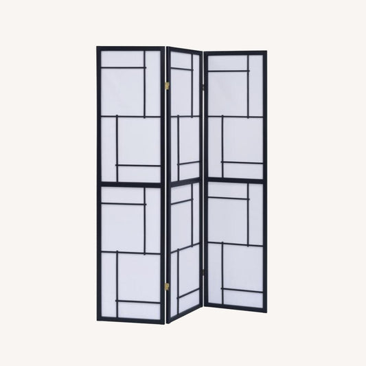 Other 3-Panel Screen In White Paper W/ Black Wood Finish