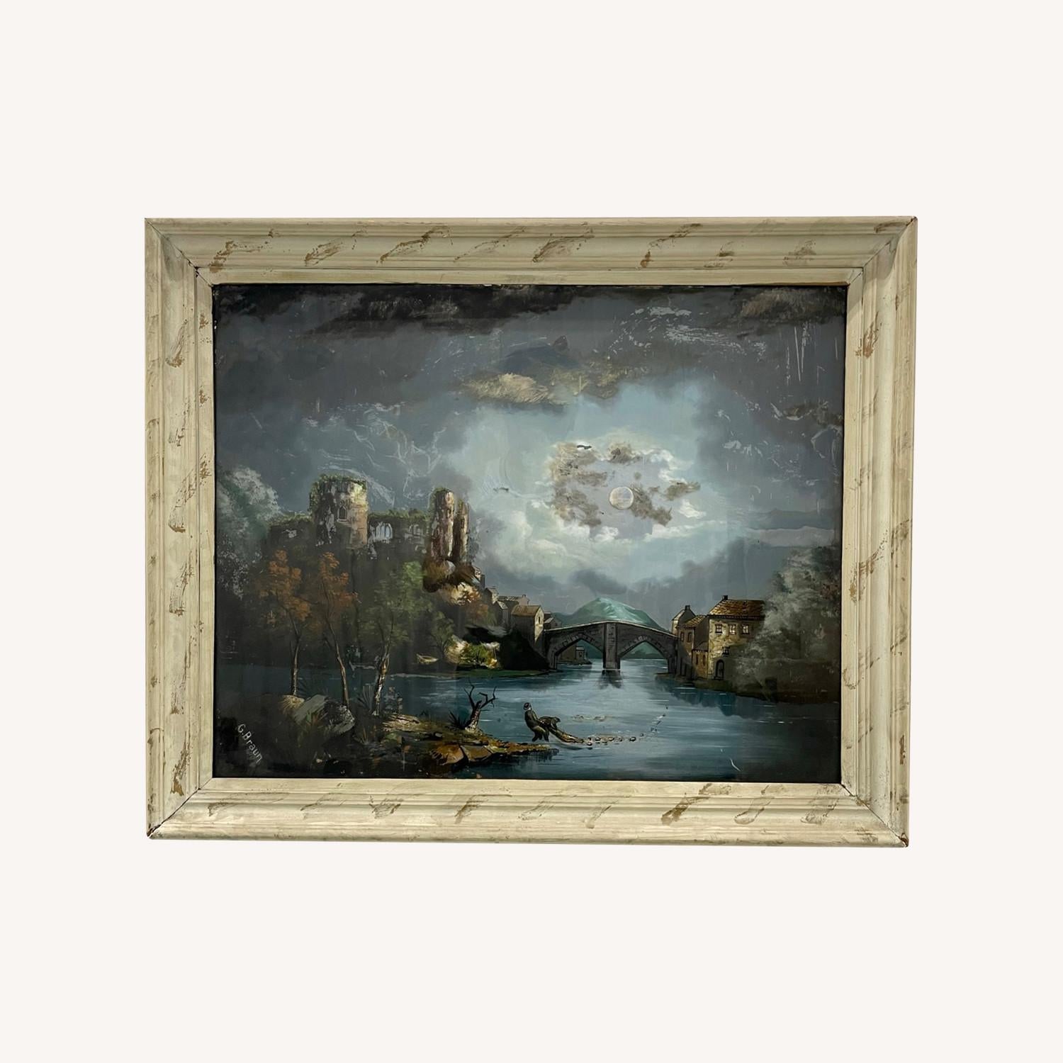  Vintage Signed Oil Painting With Glass Cover