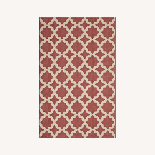 Other 8x10 Area Rug In Red & Beige Moroccan Trellis