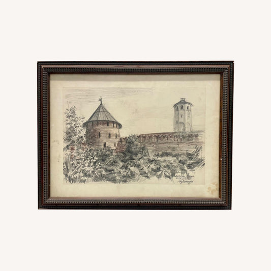  Vintage 1957 Russian Artist Graphite Drawing