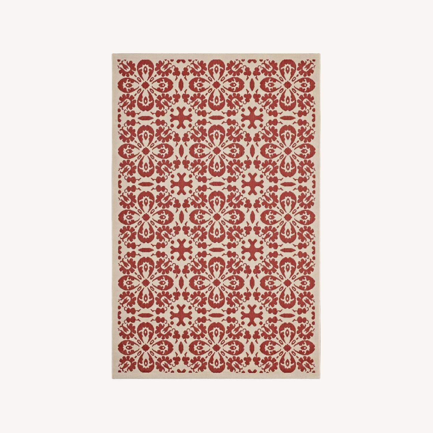 Other 5x8 Area Rug In Red & Beige Floral Trellis
