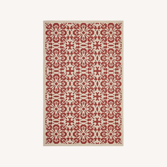 Other 5x8 Area Rug In Red & Beige Floral Trellis