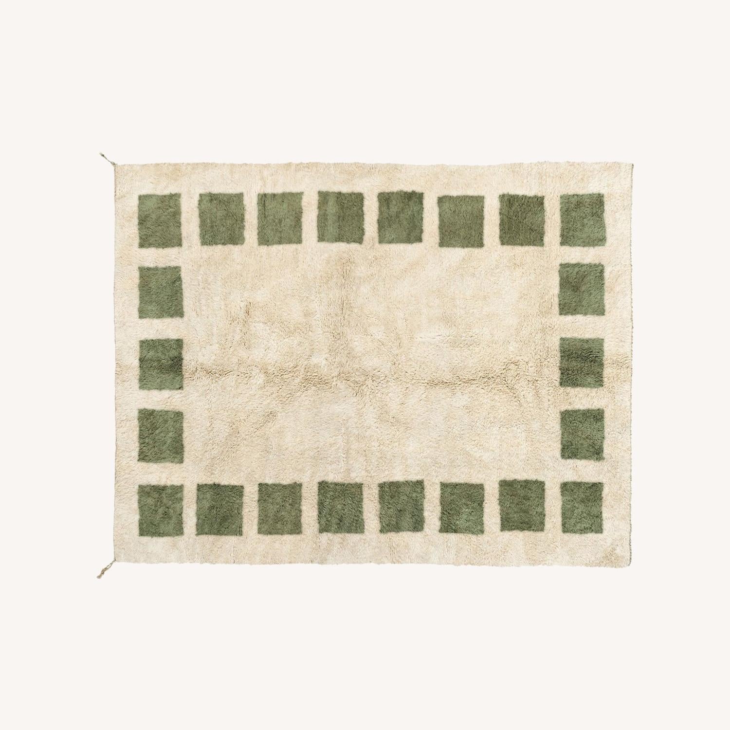  Authentic Handmade Beni Rug 9x12 - Cream And Sage