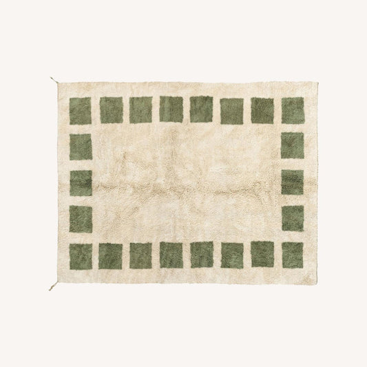  Authentic Handmade Beni Rug 9x12 - Cream And Sage
