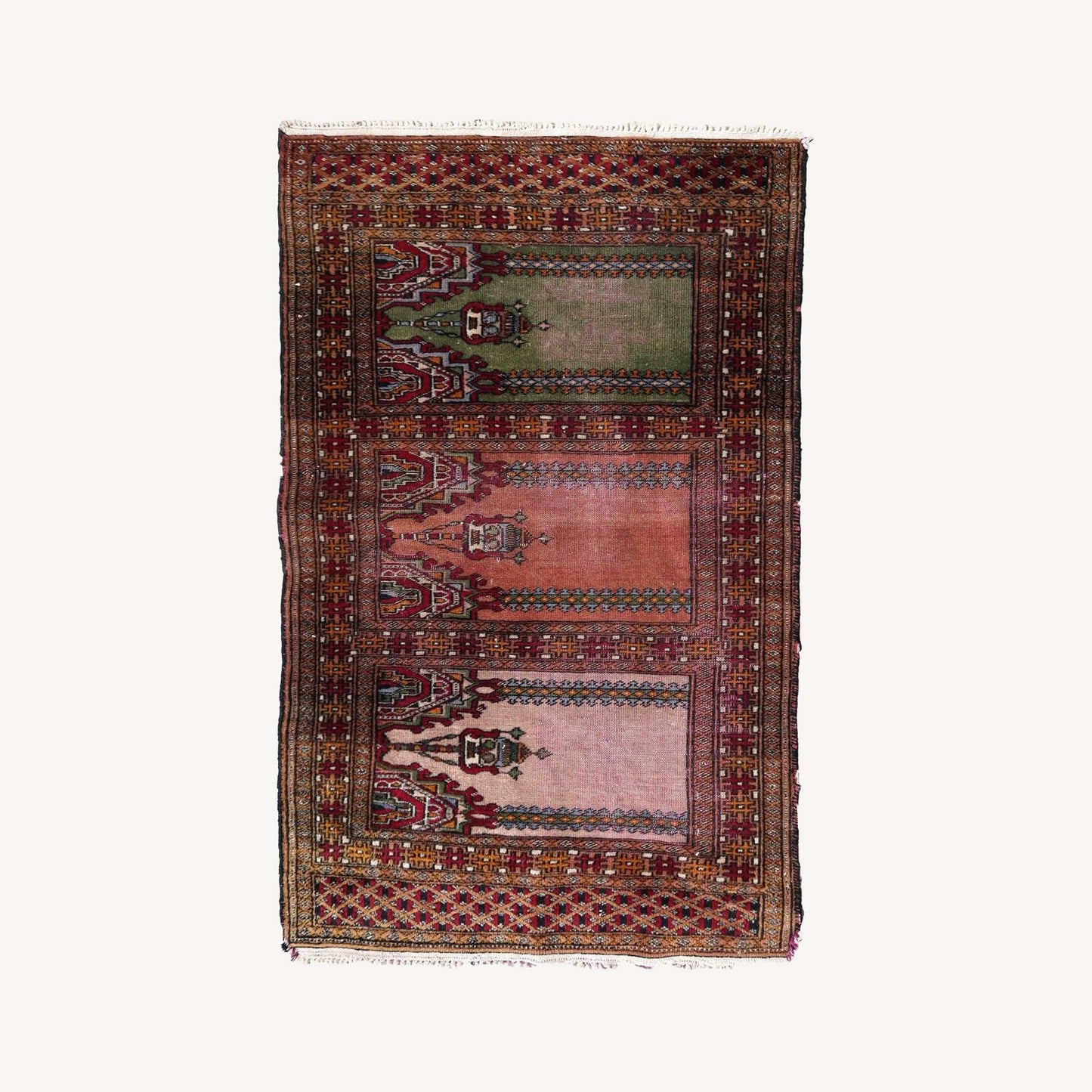  Handmade Vintage Uzbek Bukhara Prayer Rug