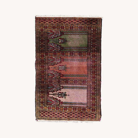  Handmade Vintage Uzbek Bukhara Prayer Rug