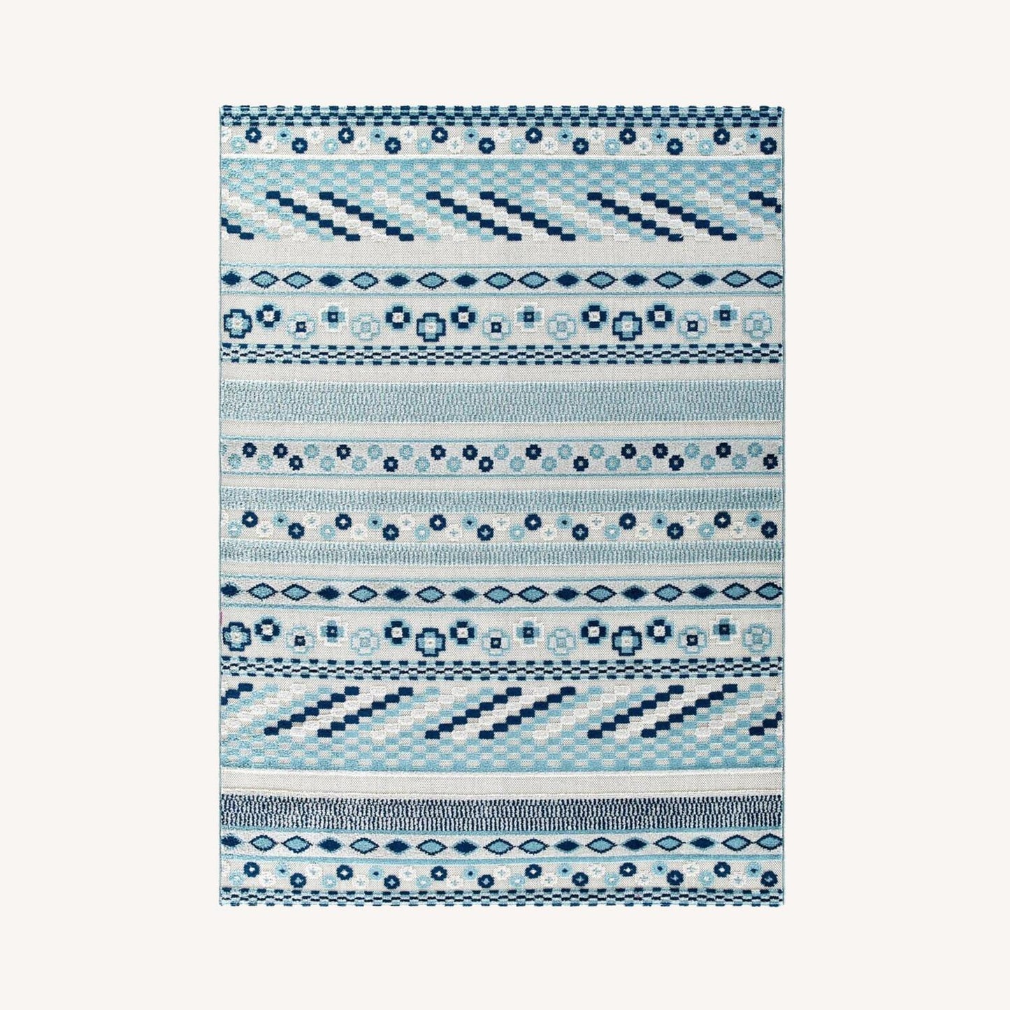 Other 5x8 Area Rug In Ivory & Blue Abstract Lattice