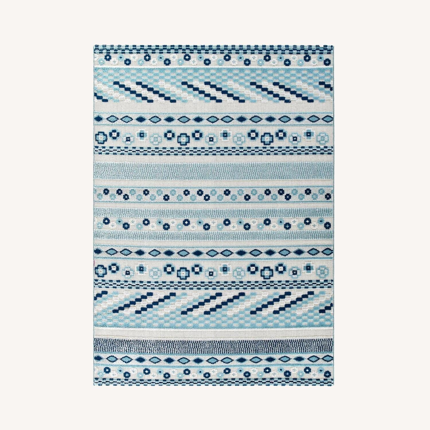 Other 5x8 Area Rug In Ivory & Blue Abstract Lattice