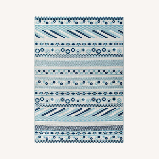 Other 5x8 Area Rug In Ivory & Blue Abstract Lattice