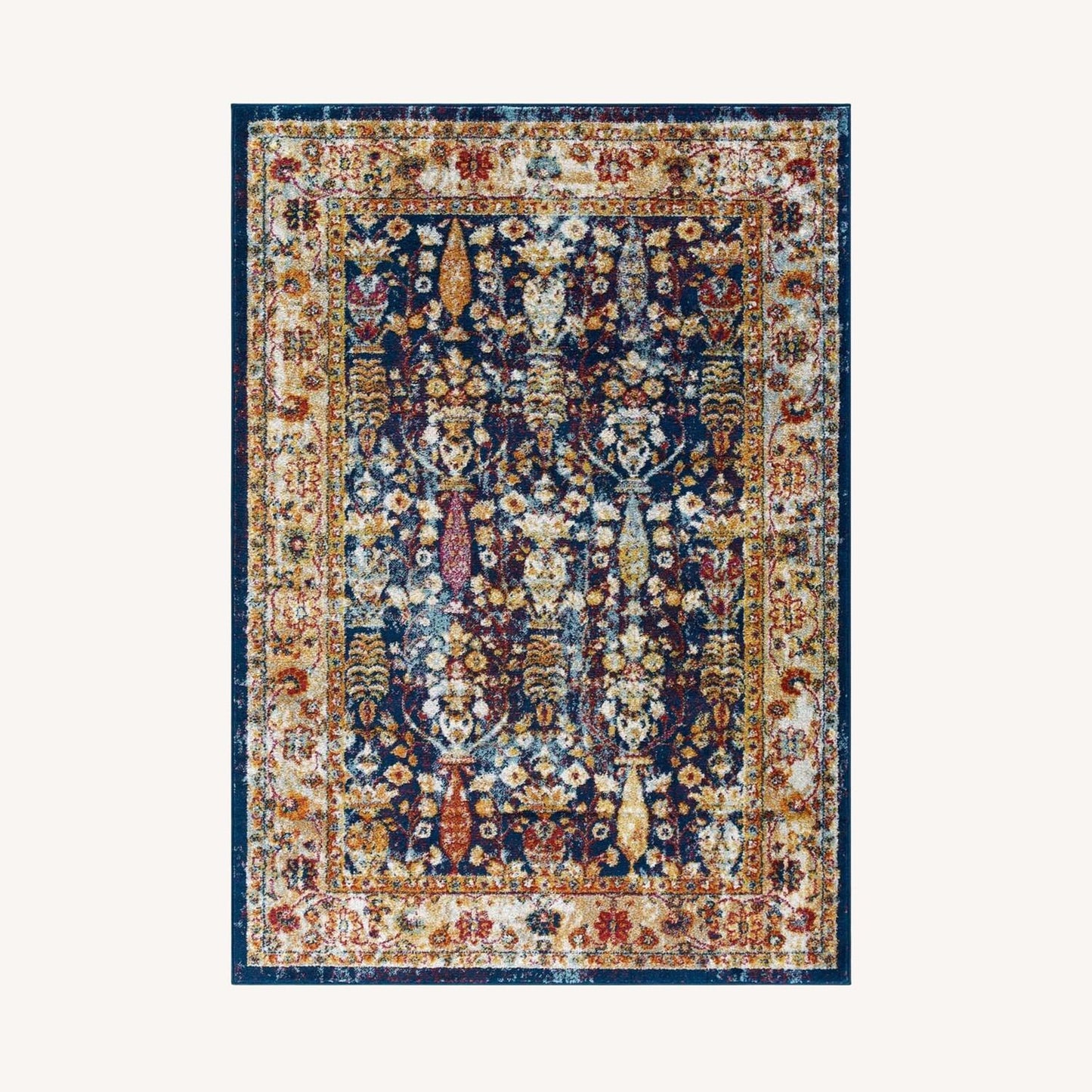 Other 8x10 Area Rug In Blue & Orange Vintage Floral