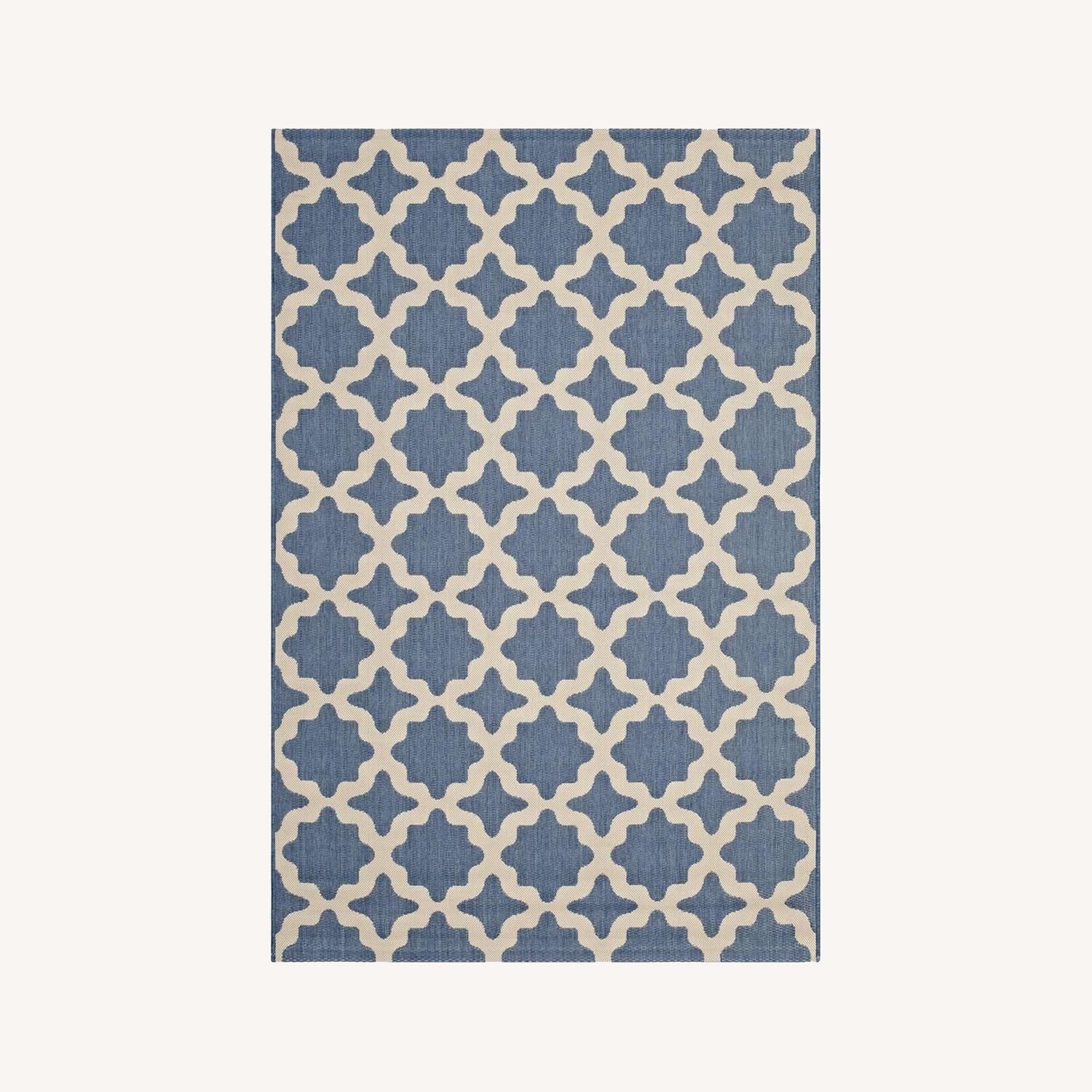 Other 9x12 Area Rug In Blue & Beige Moroccan Trellis