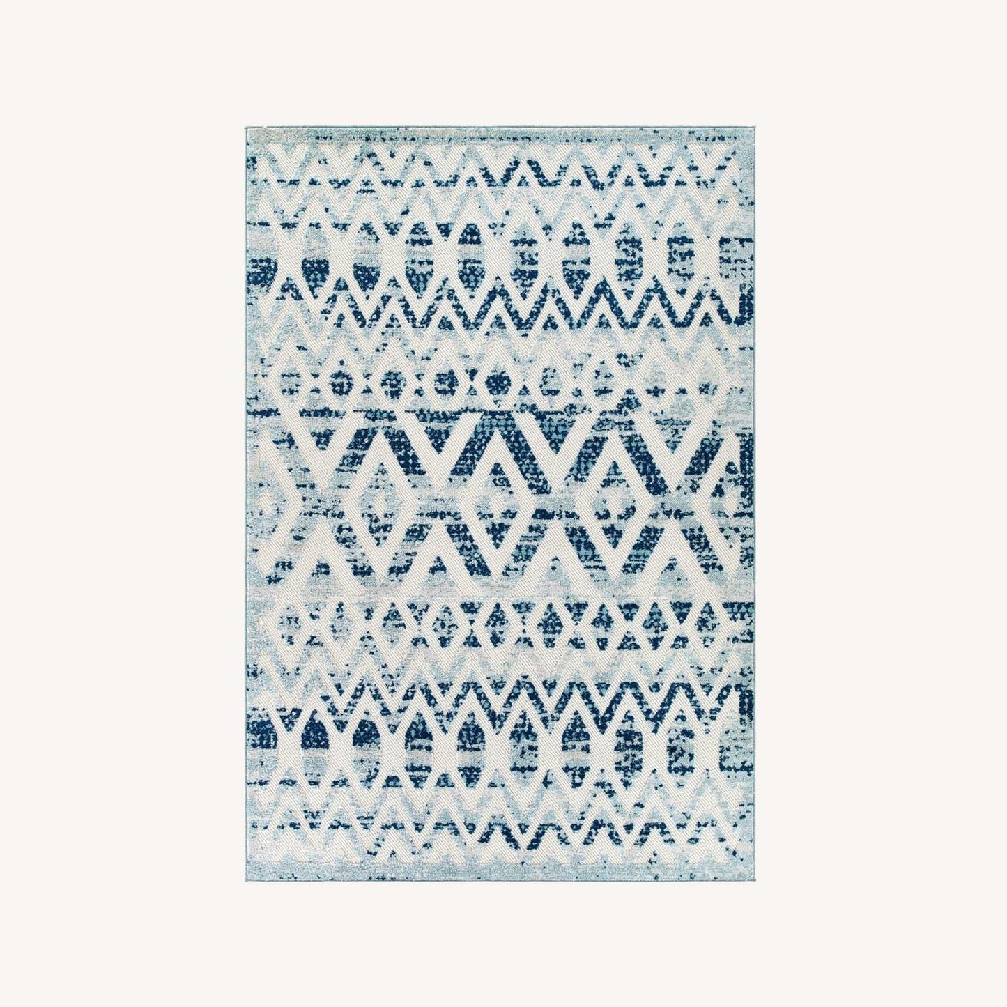Other 8x10 Area Rug In Ivory & Blue Diamond Chevron