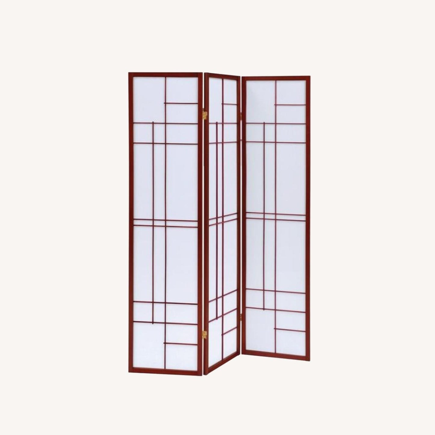 Other 3-Panel Screen In White Paper W/Cherry Wood Finish
