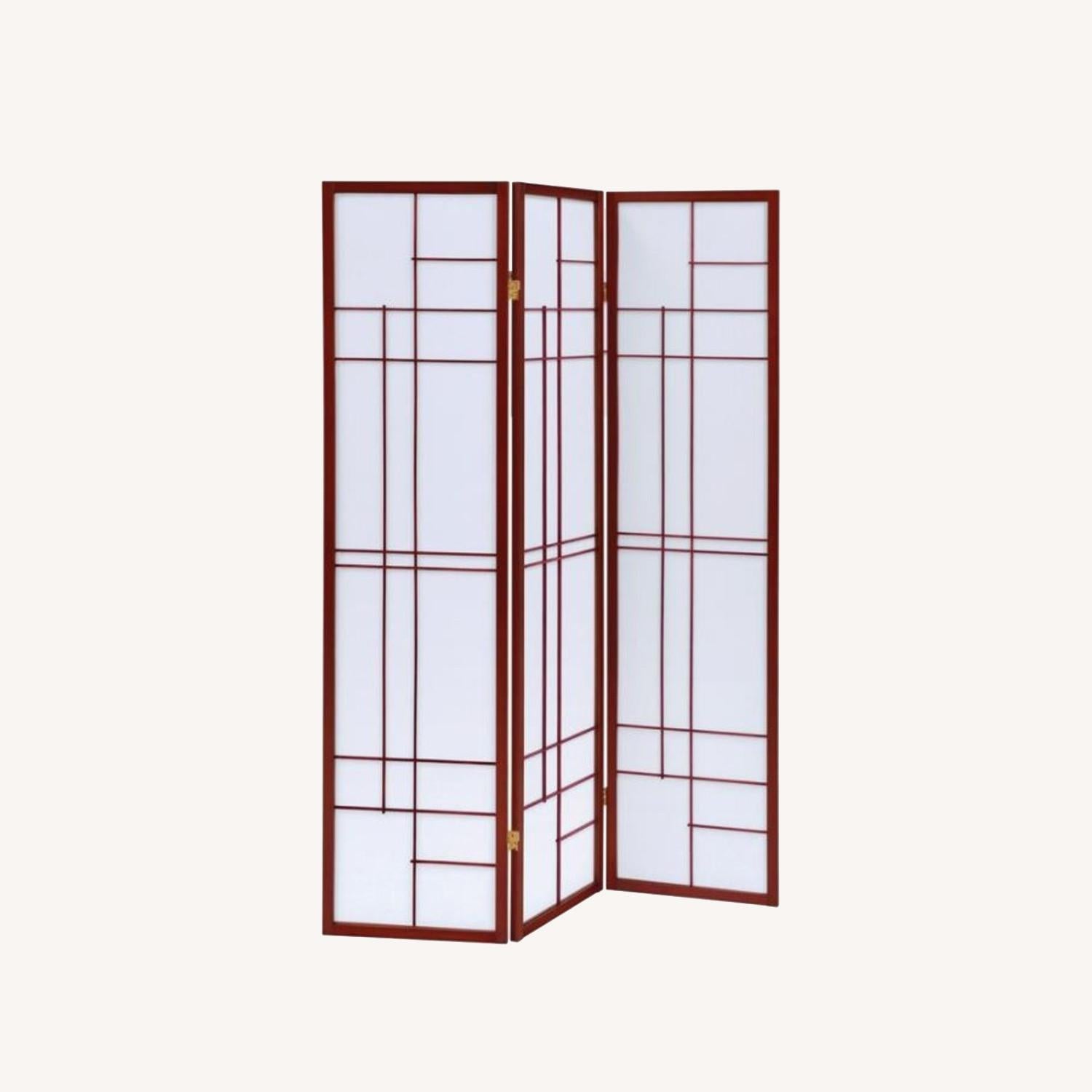 Other 3-Panel Screen In White Paper W/Cherry Wood Finish