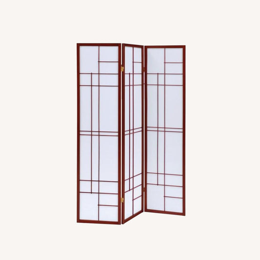 Other 3-Panel Screen In White Paper W/Cherry Wood Finish
