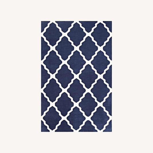 Other 5x8 Area Rug In Navy & Ivory W/ Quatrefoil Pattern