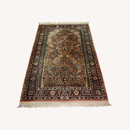  Handmade Vintage Indian Kashmir Silk Rug