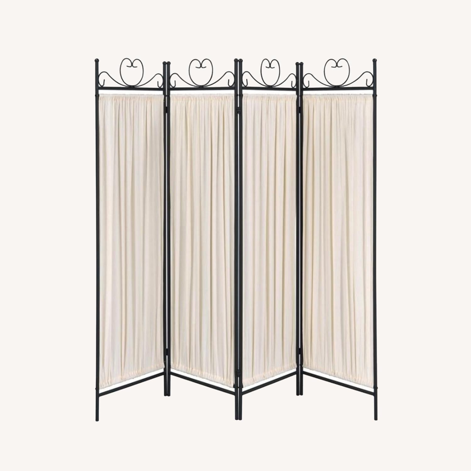 Other Folding Screen In Beige Fabric & Black Metal