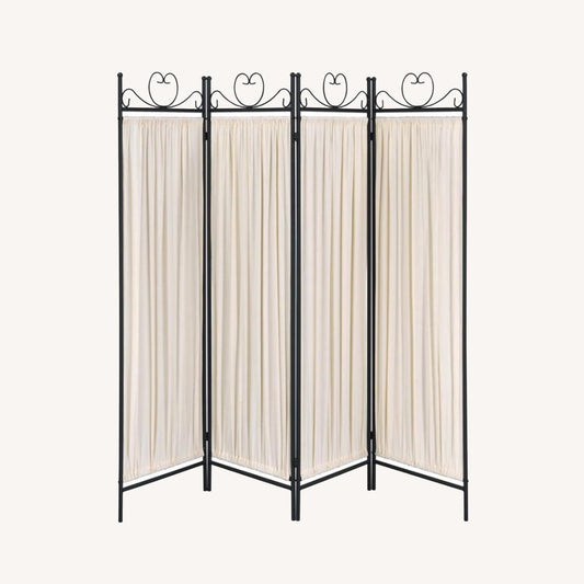Other Folding Screen In Beige Fabric & Black Metal